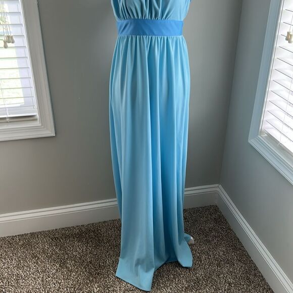 Vintage Union Label 70s Sleeveless Elegant Light Blue Maxi Dress - Picture 3 of 9
